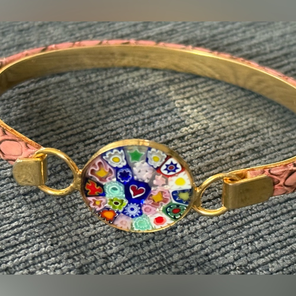 Vintage Colorful Venetian Murano Glass Bracelet with Pink Band
